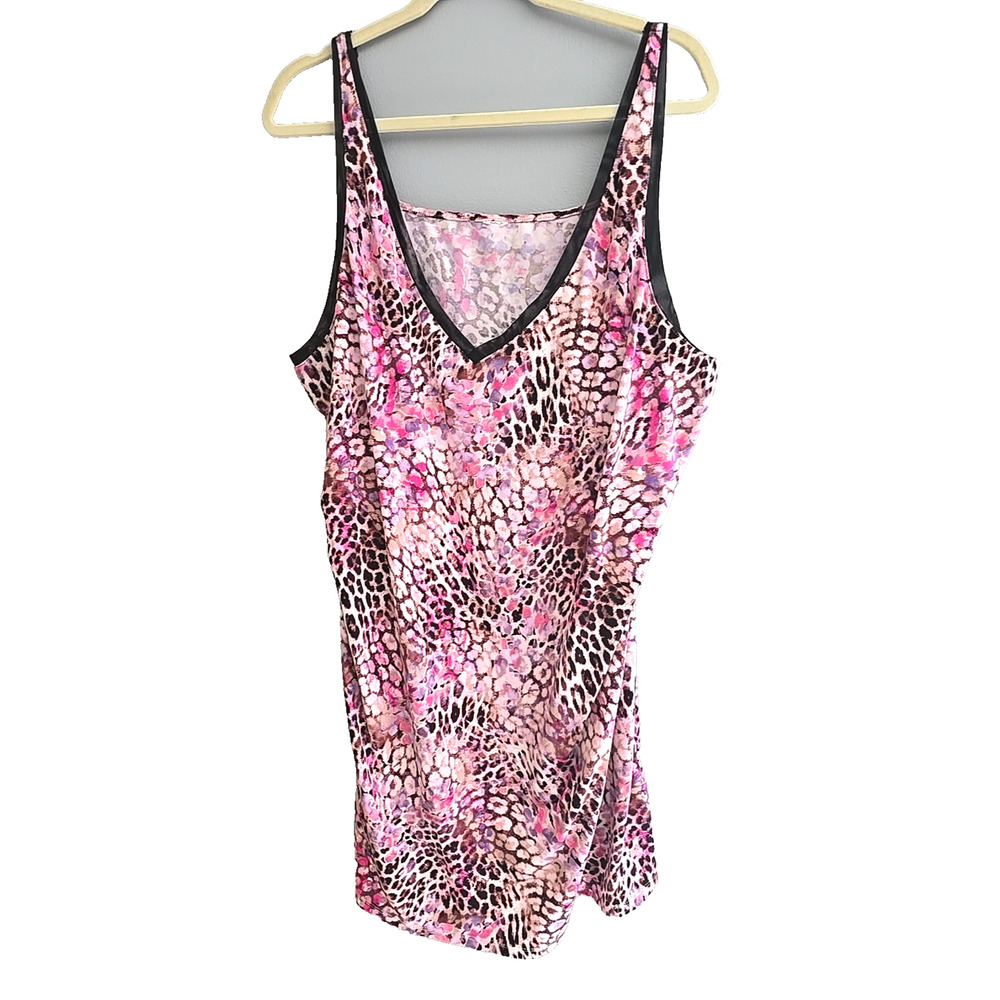Joyspun Pink Leopard Print V-Neck Sleeveless Chemise‎ Nightgown Womans Size 3X